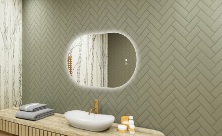 Specchio da bagno illuminato, 80×50 cm, bicolore, interruttore touch, tappetino riscaldante
