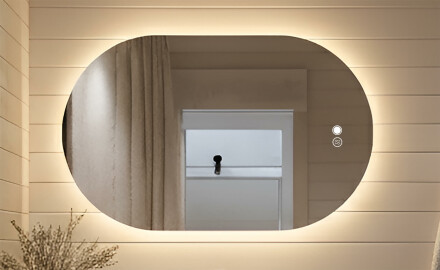 Specchio da bagno illuminato, bicolore, interruttore touch, tappetino riscaldante