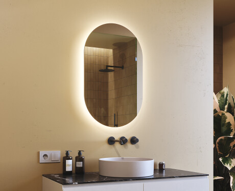 Ovale specchio moderno con luci LED 50x80cm su šaltu LED apšvietimu 7000K, šiltu apšvietimu 3000K arba neutraliu apšvietimu 4500K