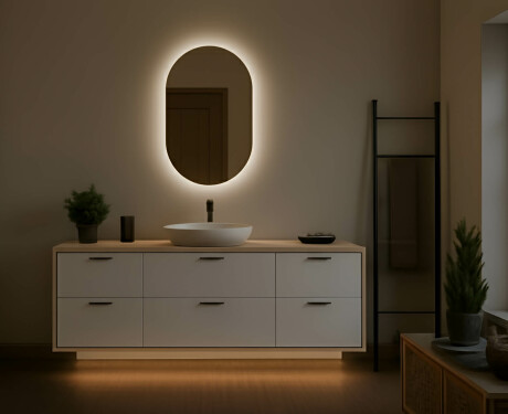 Ovale specchio moderno con luci LED 50x80cm su šaltu LED apšvietimu 7000K, šiltu apšvietimu 3000K arba neutraliu apšvietimu 4500K