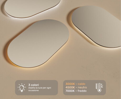 Ovale specchio moderno con luci LED 50x80cm su šaltu LED apšvietimu 7000K, šiltu apšvietimu 3000K arba neutraliu apšvietimu 4500K #3