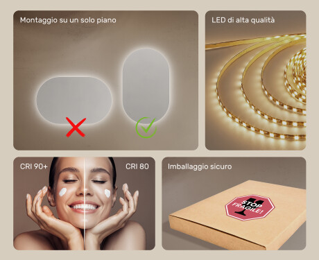 Ovale specchio moderno con luci LED 50x80cm su šaltu LED apšvietimu 7000K, šiltu apšvietimu 3000K arba neutraliu apšvietimu 4500K #5