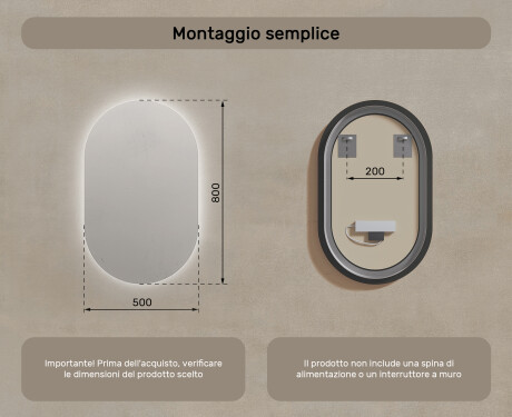 Ovale specchio moderno con luci LED 50x80cm su šaltu LED apšvietimu 7000K, šiltu apšvietimu 3000K arba neutraliu apšvietimu 4500K #7