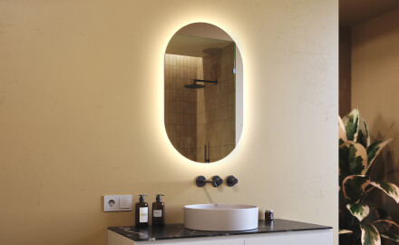 Ovale specchio moderno con luci LED 50x80cm su šaltu LED apšvietimu 7000K, šiltu apšvietimu 3000K arba neutraliu apšvietimu 4500K