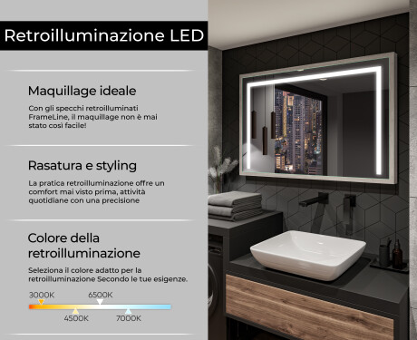 Rettangolare specchi con luci LED con cornice - FrameLine L11 #4