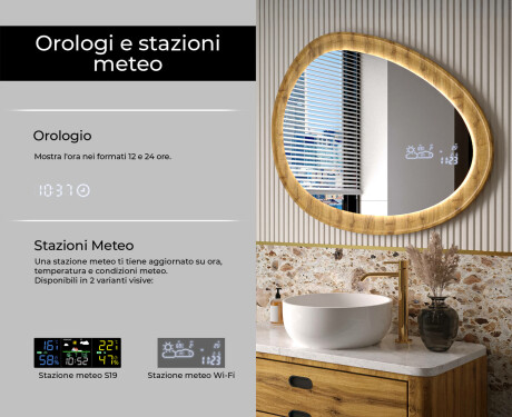 Specchio irregolare in una cornice di rovere con illuminazione LED #6