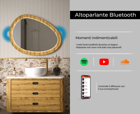 Specchio irregolare in una cornice di rovere con illuminazione LED #7