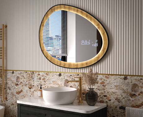Specchio irregolare in una cornice di rovere con illuminazione LED #9