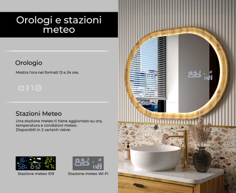 Specchio ovale in una cornice di rovere con illuminazione LED #6