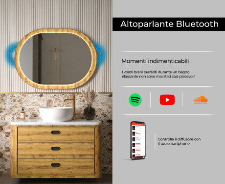 Specchio ovale in una cornice di rovere con illuminazione LED #7