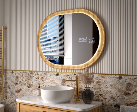 Specchio ovale in una cornice di rovere con illuminazione LED #9
