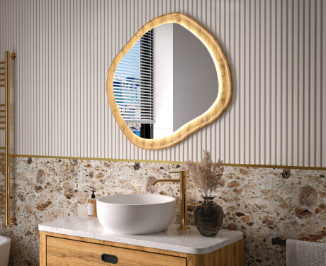 Specchio decorativo in una cornice di rovere con illuminazione LED