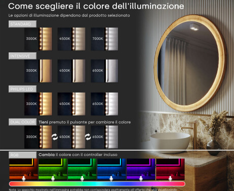 Specchio decorativo in una cornice di rovere con illuminazione LED #5