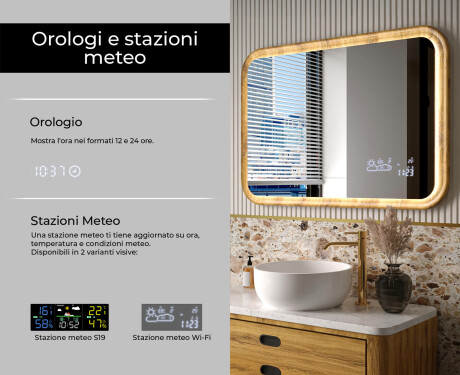 Specchio arrotondato in una cornice di rovere con illuminazione LED #6