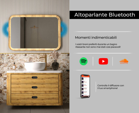 Specchio arrotondato in una cornice di rovere con illuminazione LED #7