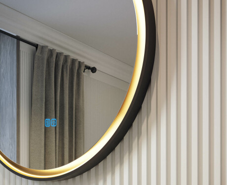 Specchio rotondo con cornice in metallo e illuminazione LED #2