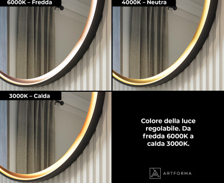 Specchio rotondo con cornice in metallo e illuminazione LED #3