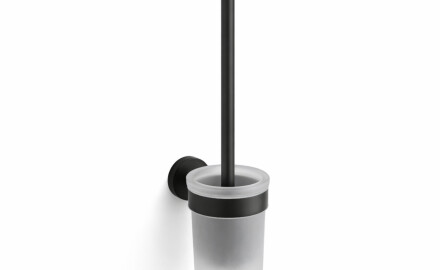 CLASSIC - Spazzola per WC da appendere / contenitore in vetro opaco / nero opaco