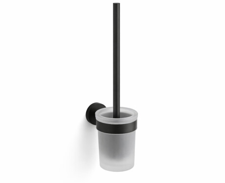 CLASSIC - Spazzola per WC da appendere / contenitore in vetro opaco / nero opaco