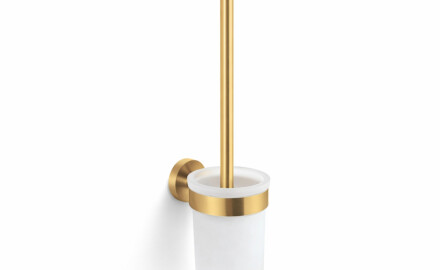 CLASSIC - Spazzola per WC da appendere / contenitore in vetro opaco / dorato spazzolato