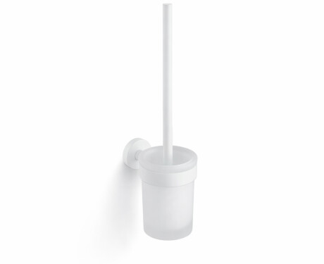 CLASSIC - Spazzola per WC da appendere / contenitore in vetro opaco / bianco opaco