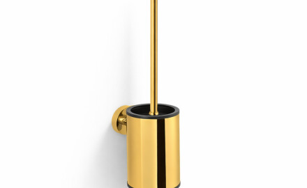 CLASSIC - Spazzola per WC bassa da appendere / contenitore in metallo, ricambio in plastica / finitura dorata lucida