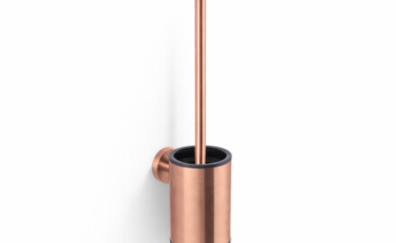 CLASSIC - Spazzolone da WC basso da appendere / contenitore in metallo, ricambio in plastica / rosa dorato spazzolato