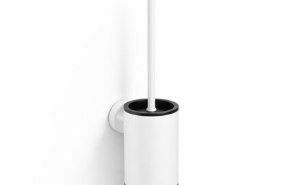 CLASSIC - Spazzola per WC bassa da appendere / contenitore in metallo, ricambio in plastica / bianco opaco