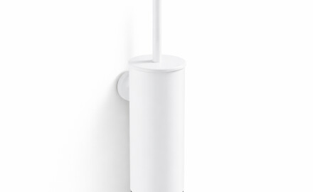 CLASSIC - Spazzola per WC alta da appendere / contenitore in metallo, ricambio in plastica / bianco opaco