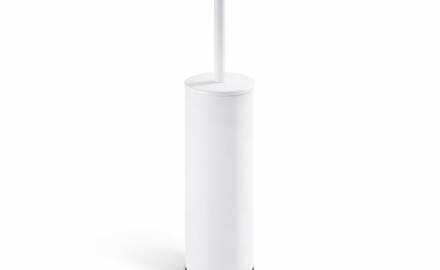 CLASSIC - Spazzola per WC alta da appoggio / contenitore in metallo, ricambio in plastica / bianco opaco