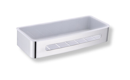 Cestino 29x12x5,5 / acciaio lucido / inserto in plastica bianca