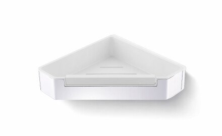 Cestino angolare 22x22x5,5 con cordoncino / acciaio lucido / inserto in plastica bianca