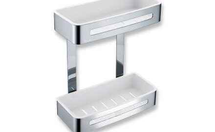 Cestello doppio / acciaio lucido / inserti in plastica bianca