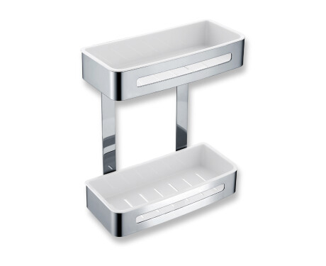 Cestello doppio / acciaio lucido / inserti in plastica bianca
