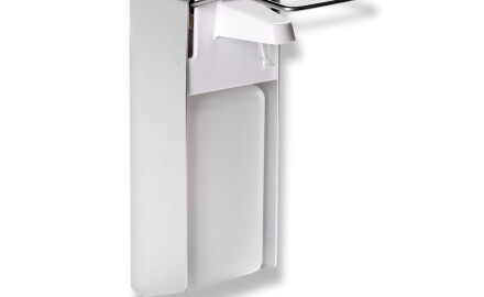 Dosatore per liquido disinfettante da 1,0 L con pulsante azionabile con il gomito / Alluminio opaco