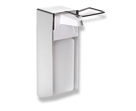 Dosatore per liquido disinfettante da 1,0 L con pulsante azionabile con il gomito / Alluminio opaco