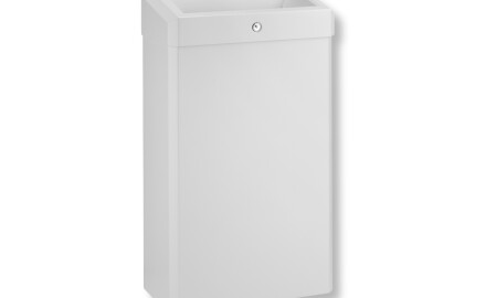 Cestino per rifiuti da 30 L con coperchio aperto, serie R1 / acciaio inossidabile bianco opaco