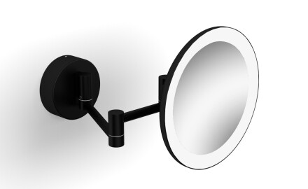 Specchio cosmetico con ingrandimento 3x, rotondo, illuminazione a LED con luce calda/fredda, inclinabile, doppio braccio mobile / nero opaco