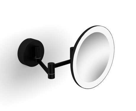 Specchio cosmetico con ingrandimento 3x, rotondo, illuminazione a LED con luce calda/fredda, inclinabile, doppio braccio mobile / nero opaco