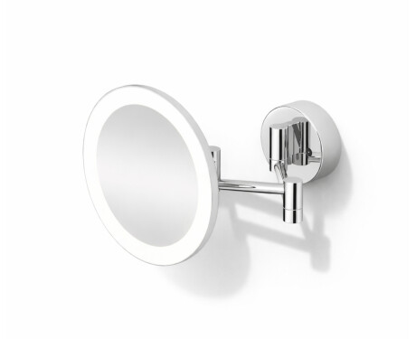 Specchio cosmetico con ingrandimento 3x, rotondo, illuminazione a LED con regolazione continua della tonalità della luce, ribaltabile, doppio braccio mobile / cromato