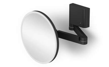 Specchio cosmetico con ingrandimento 5x, rotondo, illuminazione a LED con regolazione continua della tonalità della luce, ribaltabile, doppio braccio mobile / nero opaco