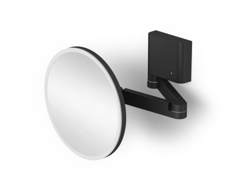 Specchio cosmetico con ingrandimento 5x, rotondo, illuminazione a LED con regolazione continua della tonalità della luce, ribaltabile, doppio braccio mobile / nero opaco