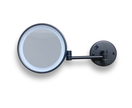 Specchio cosmetico con ingrandimento 3x, rotondo, illuminazione a LED a luce neutra, ribaltabile, doppio braccio mobile / nero opaco