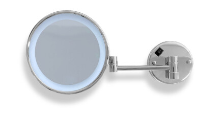 Specchio cosmetico con ingrandimento 3x, rotondo, illuminazione a LED a luce neutra, ribaltabile, doppio braccio mobile / cromato