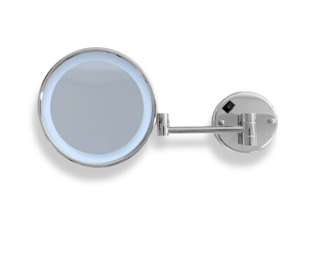 Specchio cosmetico con ingrandimento 3x, rotondo, illuminazione a LED a luce neutra, ribaltabile, doppio braccio mobile / cromato