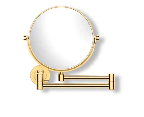 Specchio da trucco  diritto / ingrandimento 3x, rotondo, ribaltabile, doppio braccio mobile / finitura dorata lucida