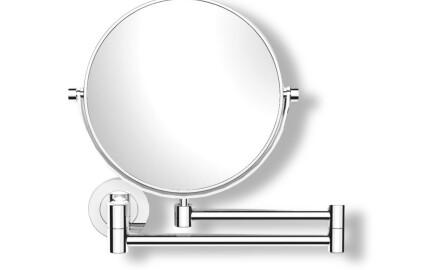 Specchio da trucco  diritto / ingrandimento 3x, rotondo, ribaltabile, doppio braccio mobile / cromato