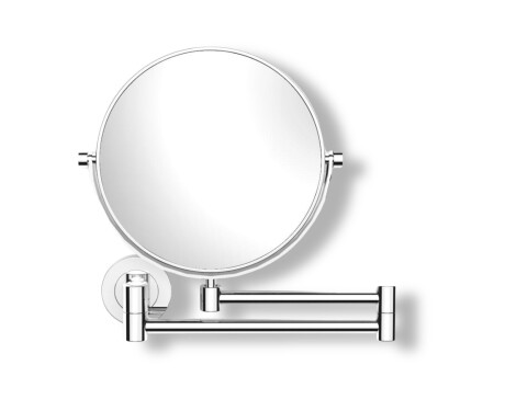 Specchio da trucco  diritto / ingrandimento 3x, rotondo, ribaltabile, doppio braccio mobile / cromato
