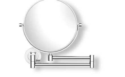 Specchio cosmetico  diritto / ingrandimento 5x, rotondo, ribaltabile, doppio braccio mobile / cromato