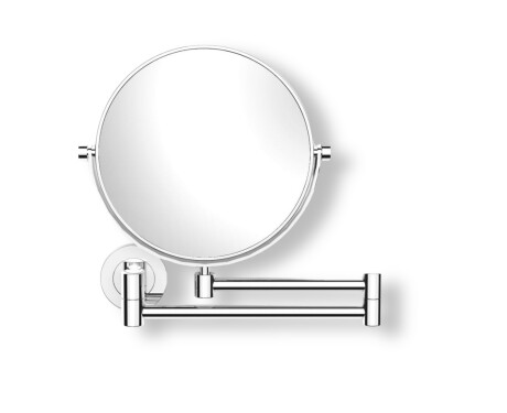 Specchio cosmetico  diritto / ingrandimento 5x, rotondo, ribaltabile, doppio braccio mobile / cromato